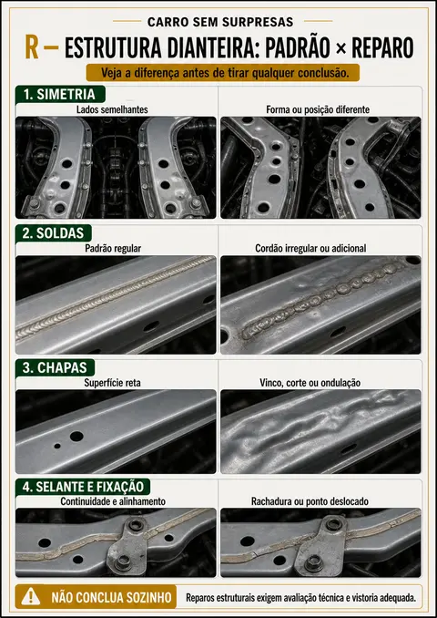 Página do manual — estrutura dianteira, comparação padrão x investigue