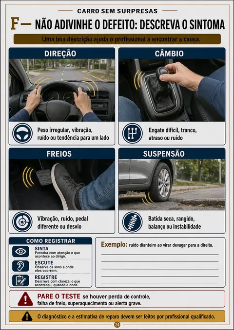 Página do manual — sintomas no test-drive